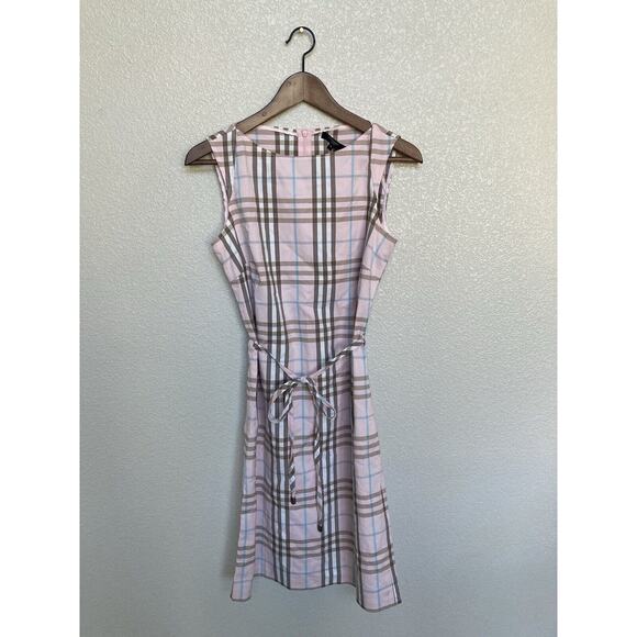 Burberry London Pink Shift Dress tie waist knee length size M cotton authentic - Picture 1 of 7